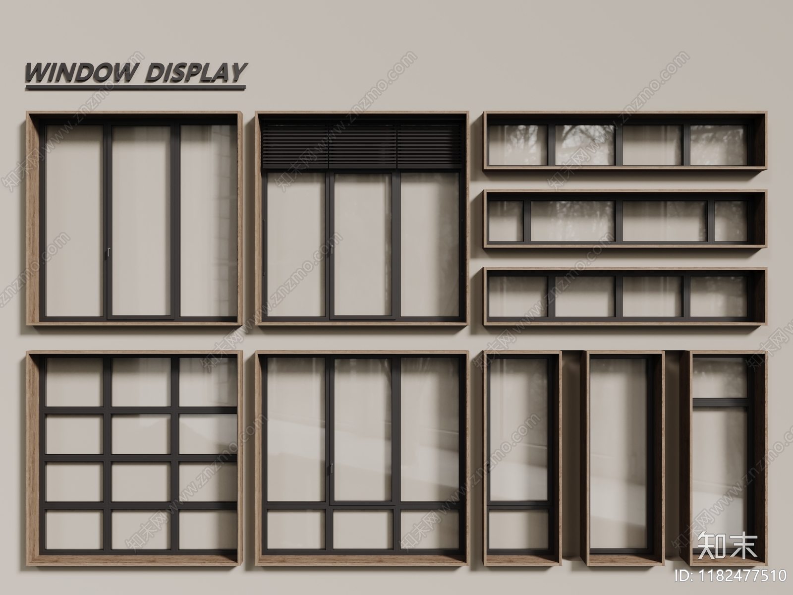 现代原木窗3D模型下载【ID:1182477510】