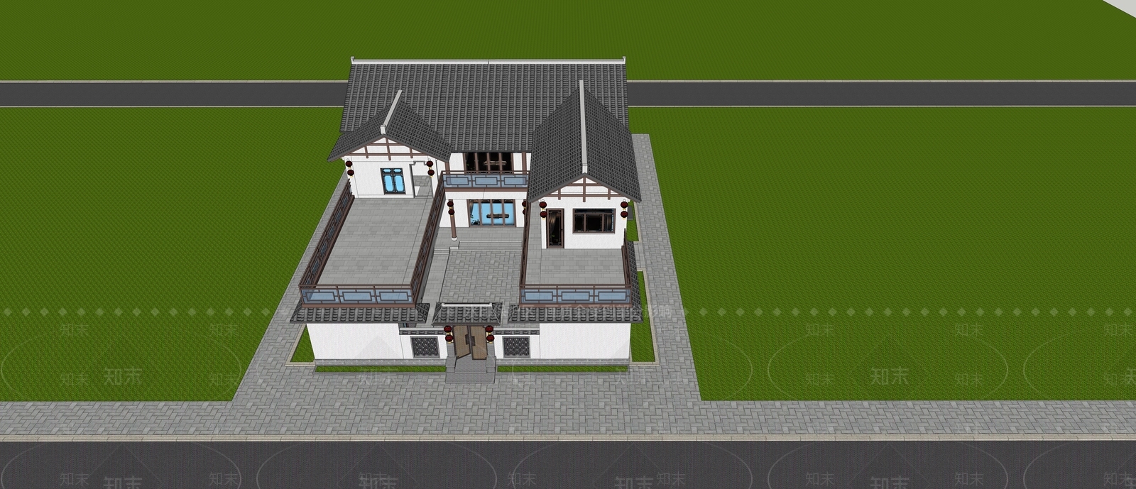 新中式别墅SU模型下载【ID:1182480544】