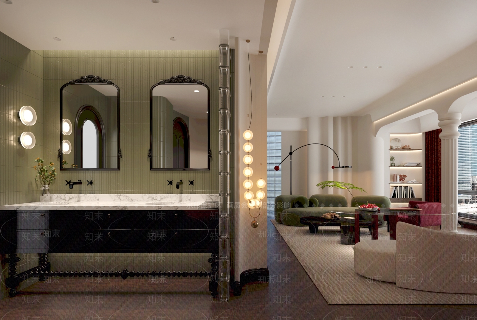 美式客餐厅效果图3D模型下载【ID:1182487512】