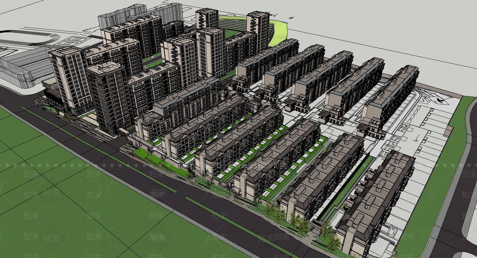 现代复古小区建筑SU模型下载【ID:1182489212】