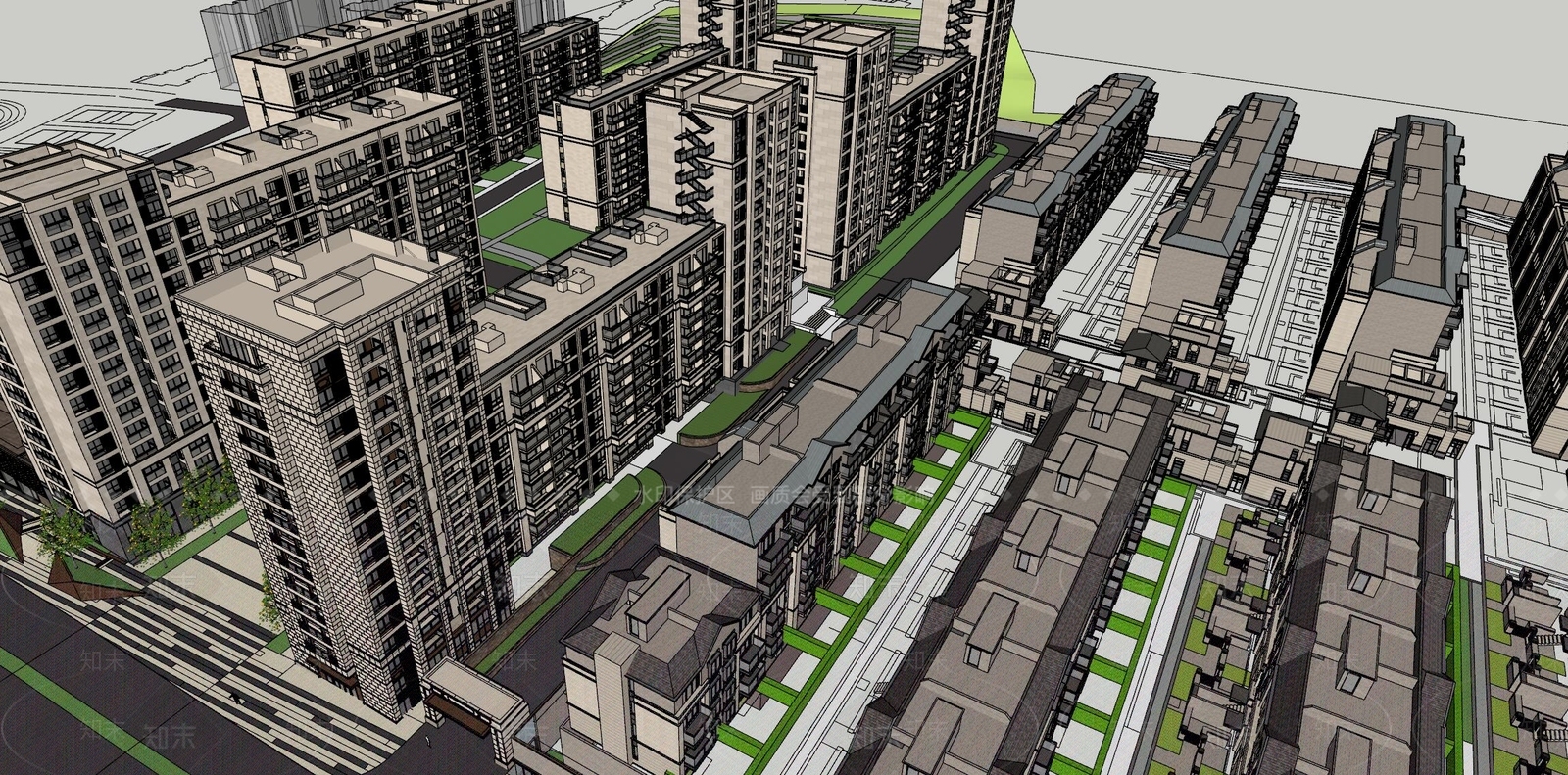 现代复古小区建筑SU模型下载【ID:1182489212】