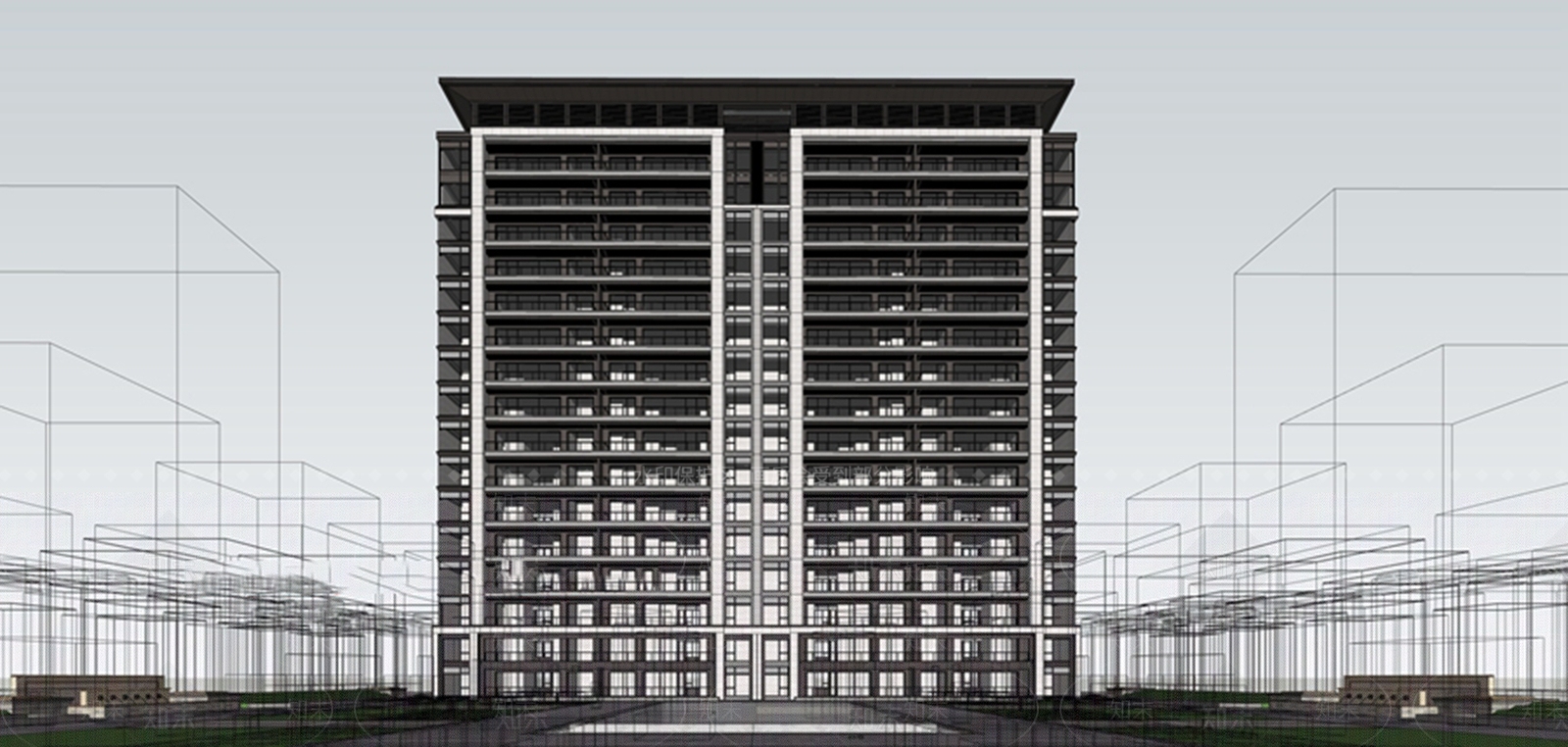 现代新中式高层住宅SU模型下载【ID:1182489922】