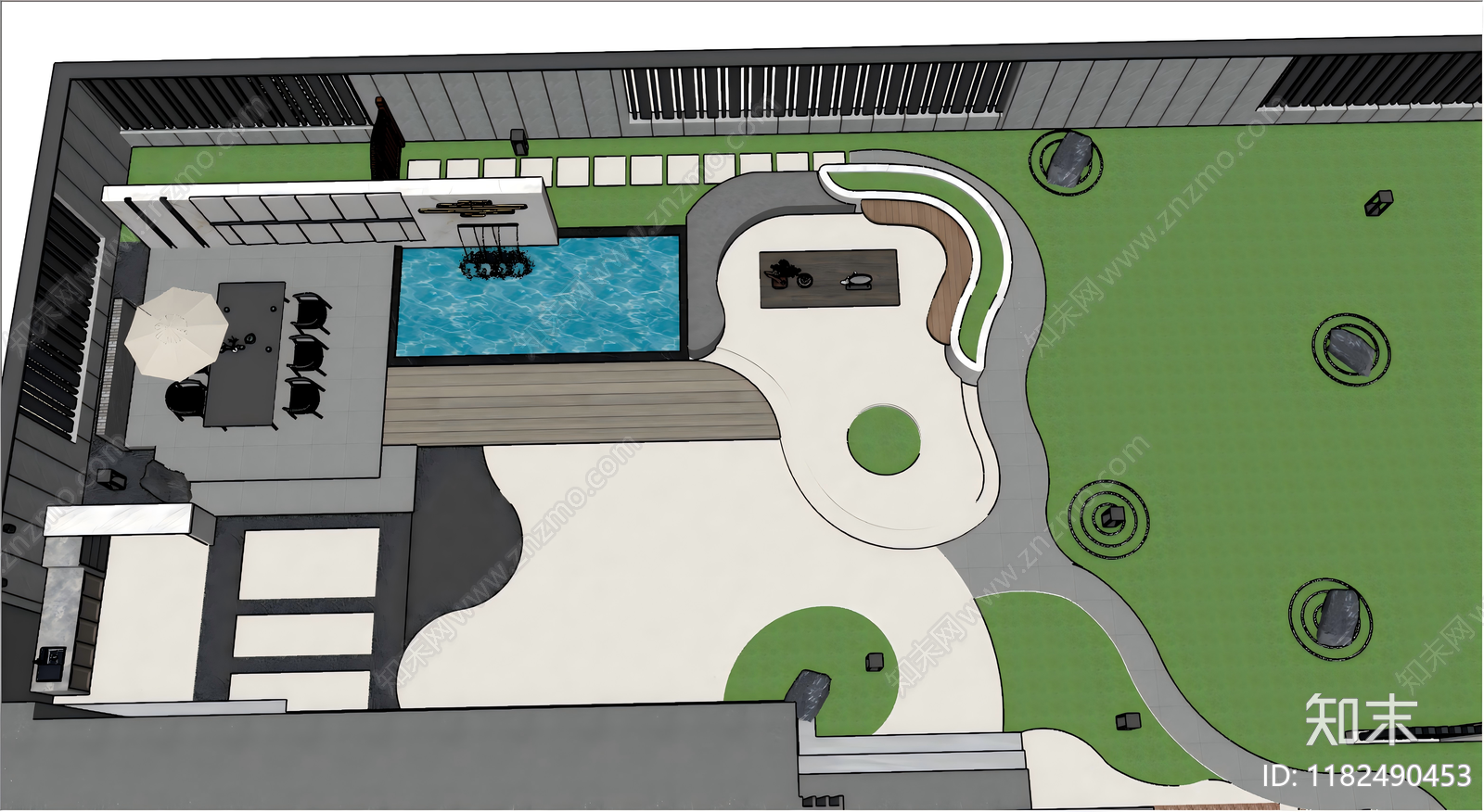 现代别墅庭院SU模型下载【ID:1182490453】