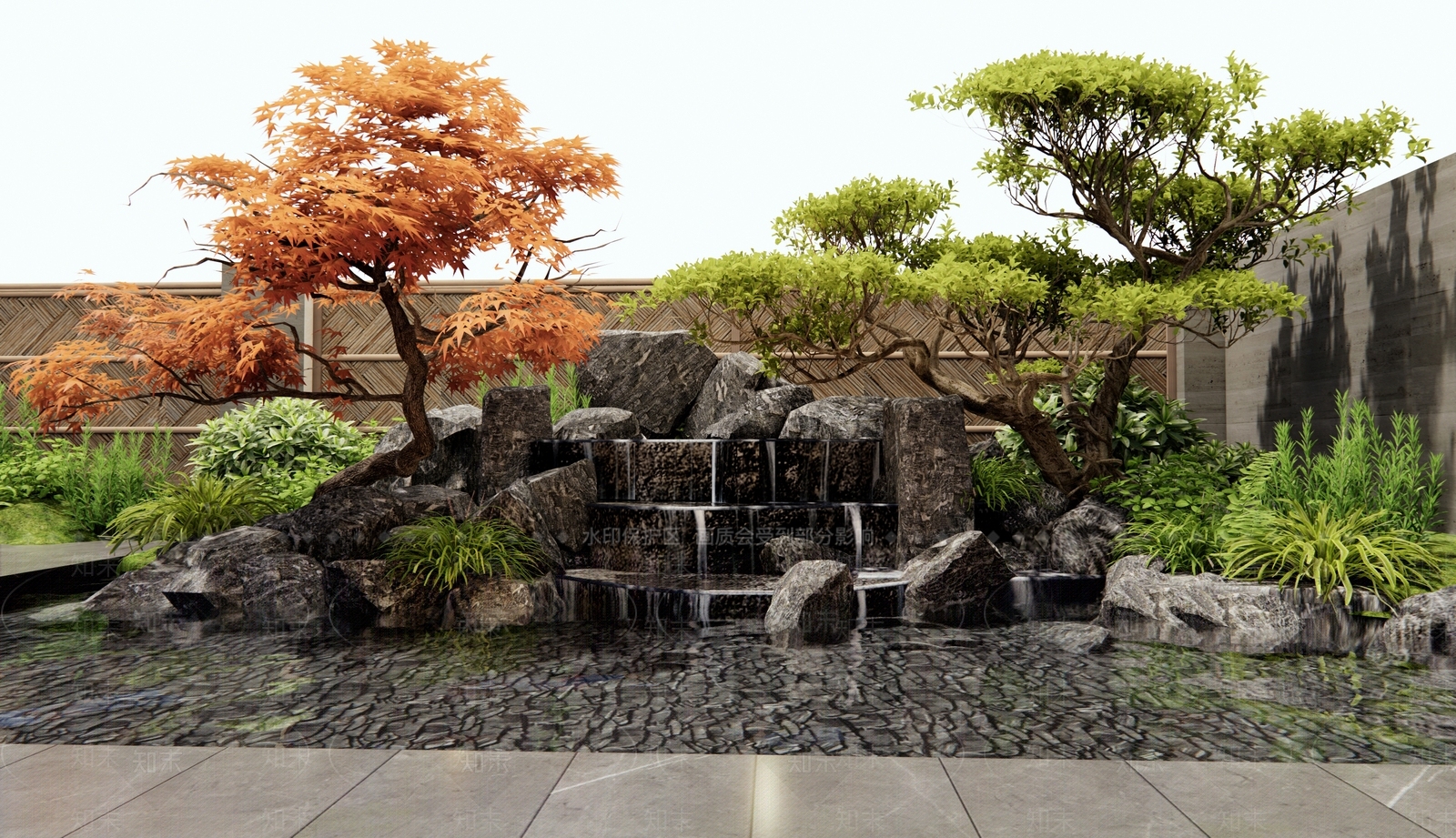 日式新中式假山水景3D模型下载【ID:1182498365】