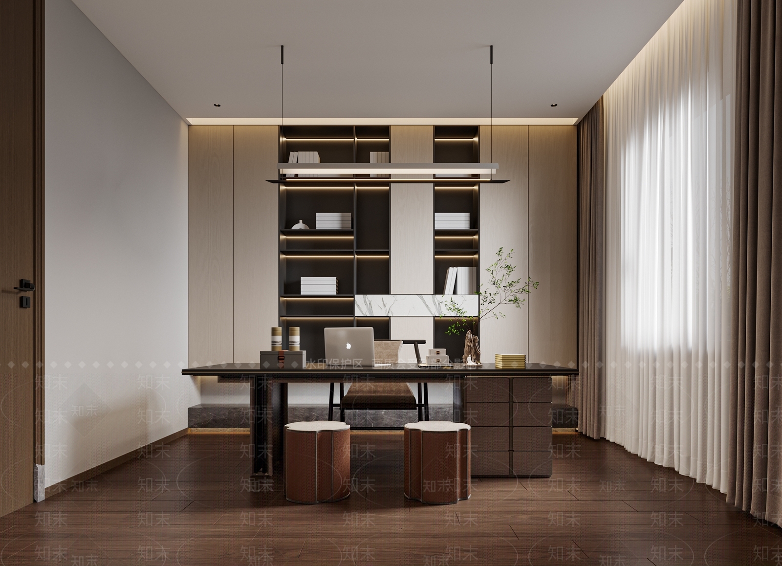 现代新中式书房3D模型下载【ID:1182504590】