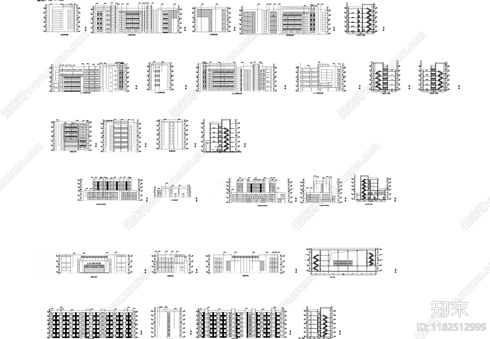 现代学校建筑cad施工图下载【ID:1182512999】