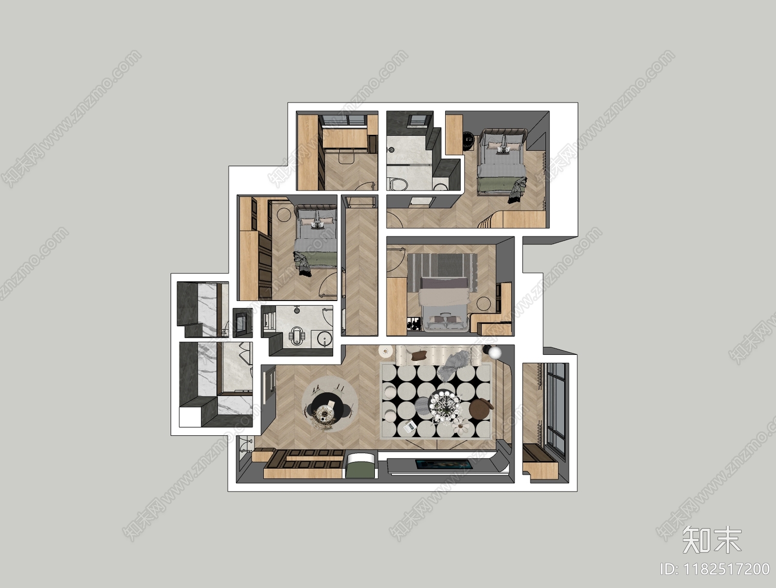 法式奶油家居客厅SU模型下载【ID:1182517200】