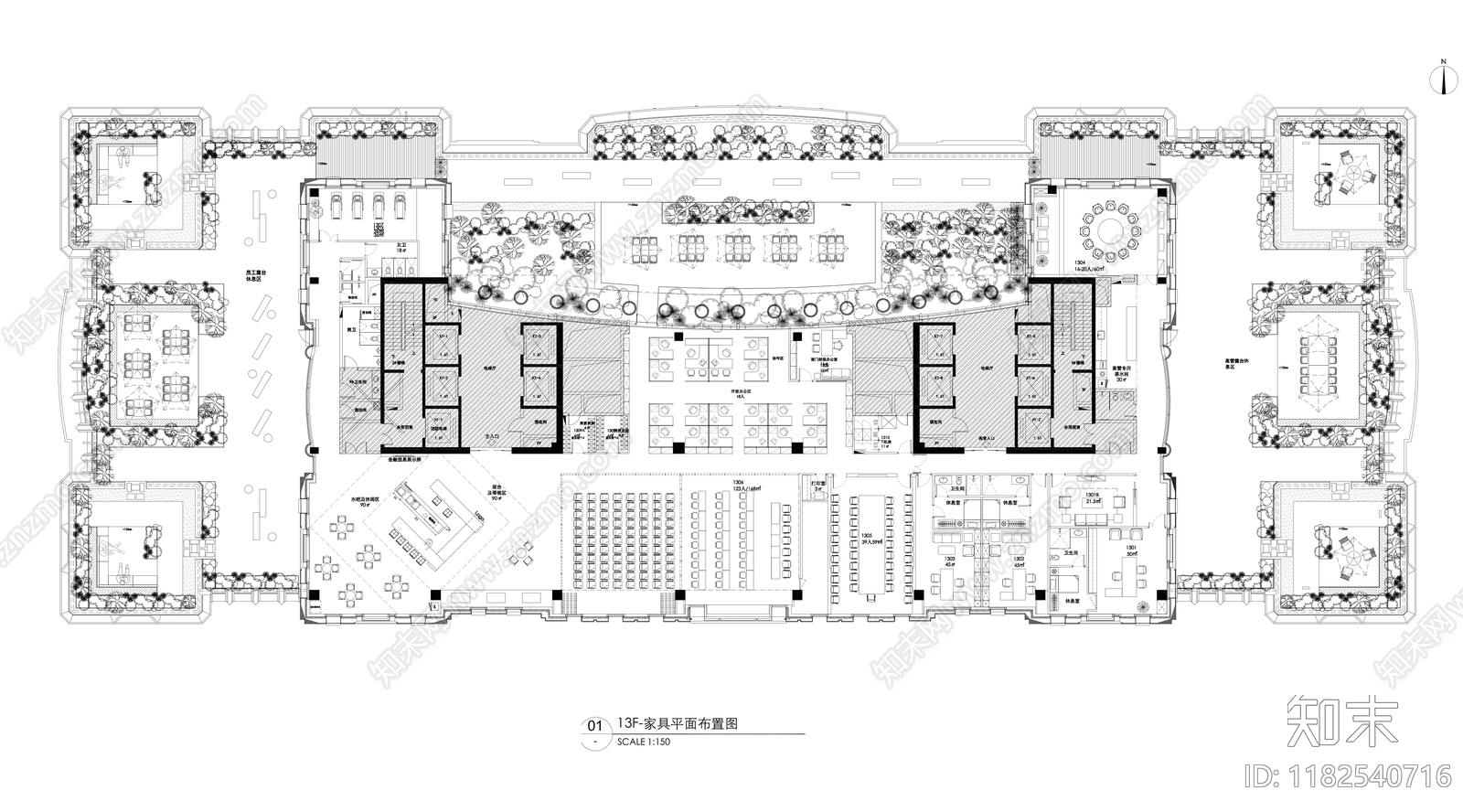 现代新中式整体办公空间cad施工图下载【ID:1182540716】