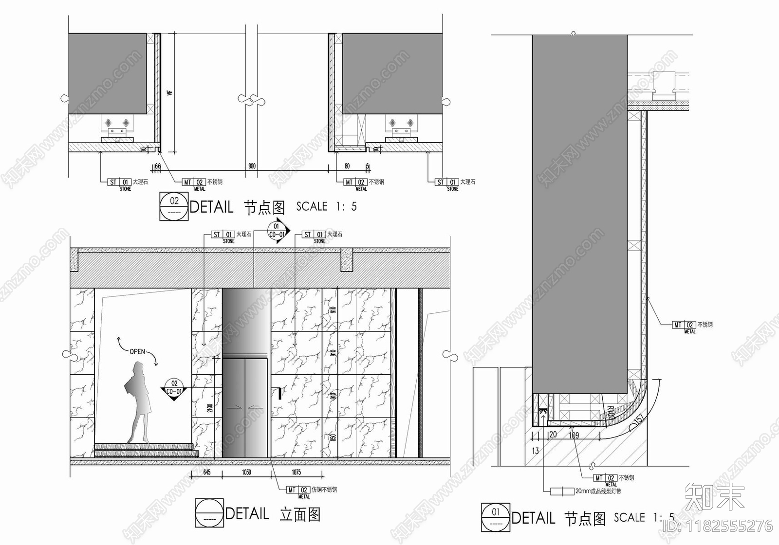 现代墙面节点cad施工图下载【ID:1182555276】