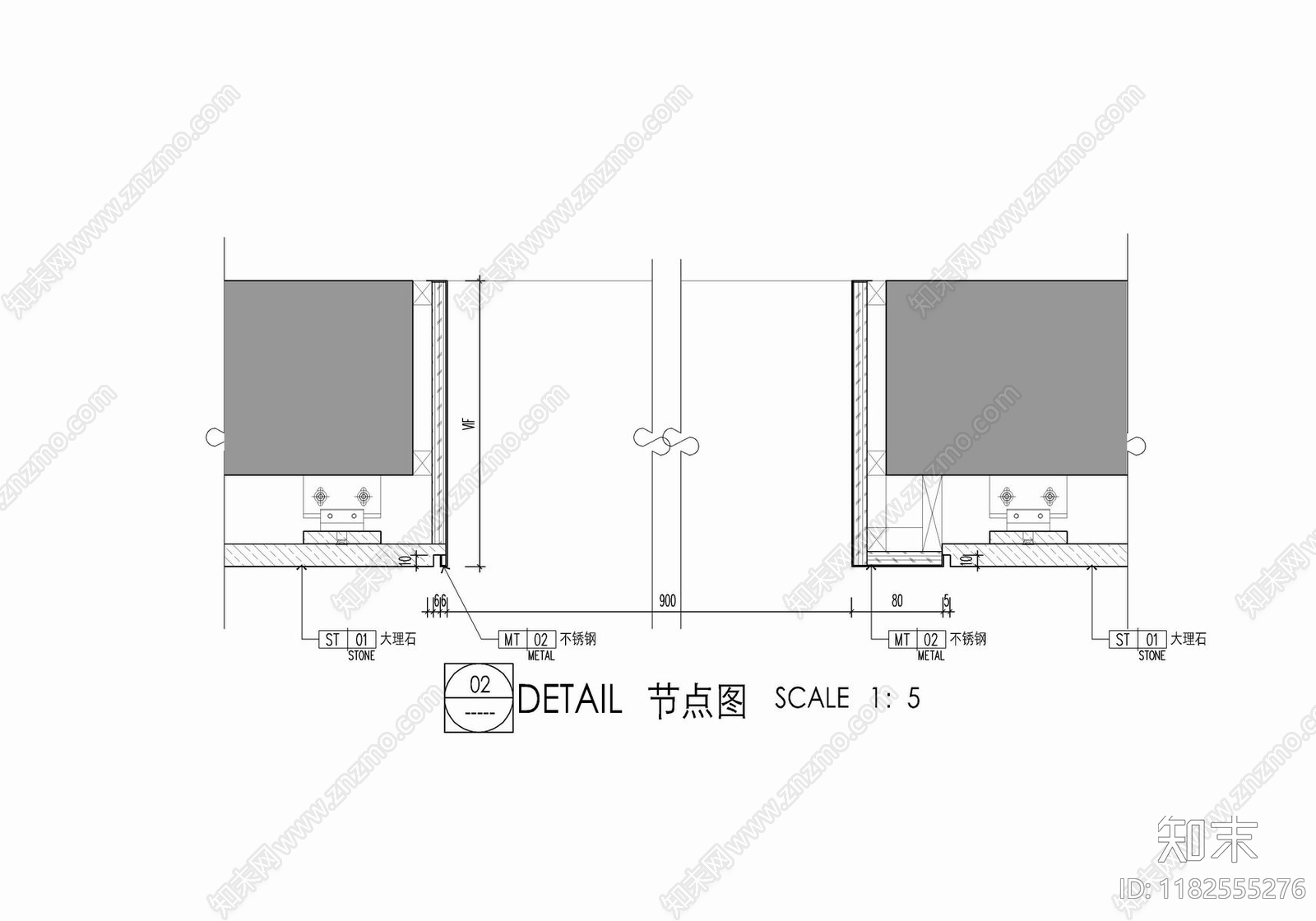 现代墙面节点cad施工图下载【ID:1182555276】