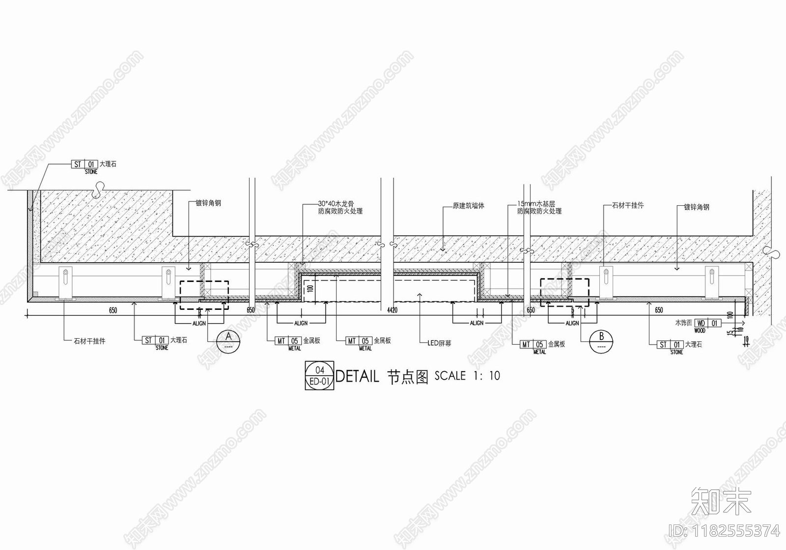 现代墙面节点cad施工图下载【ID:1182555374】