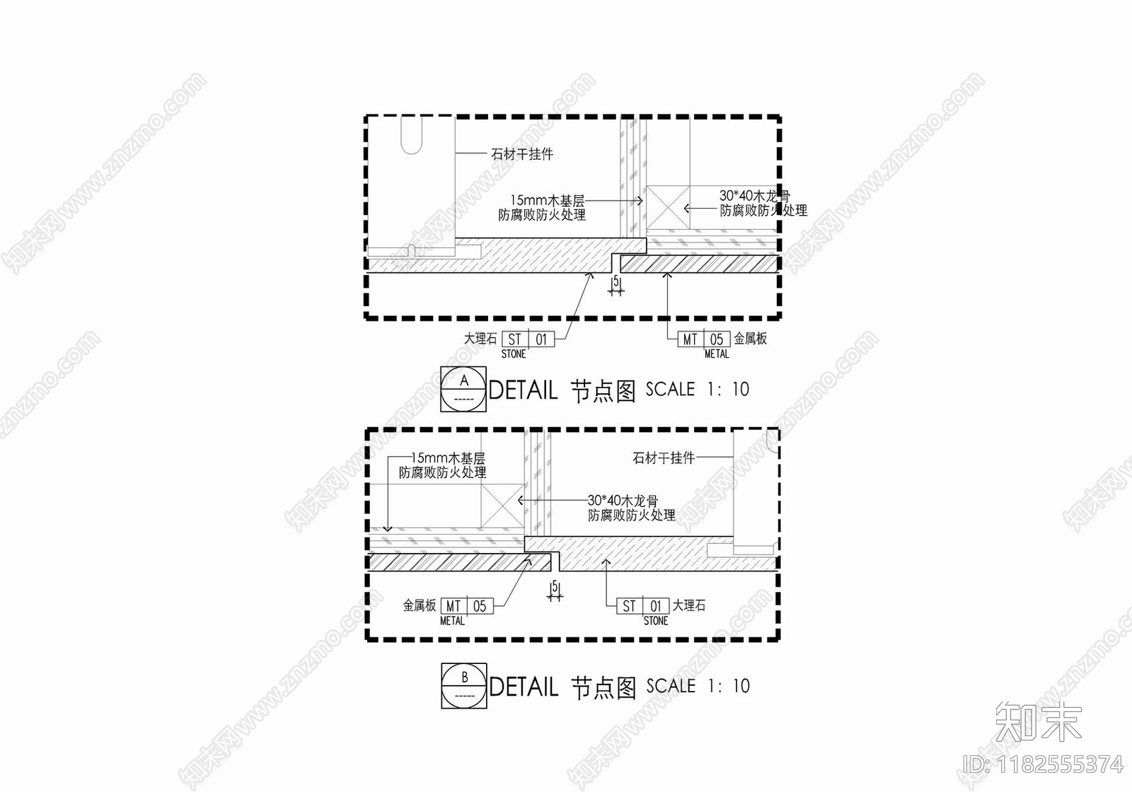 现代墙面节点cad施工图下载【ID:1182555374】