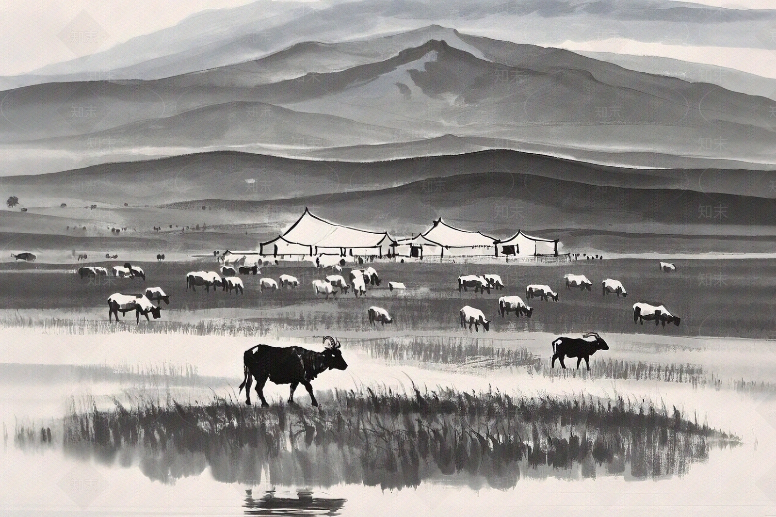 现代新中式挂画贴图下载【ID:1182556629】