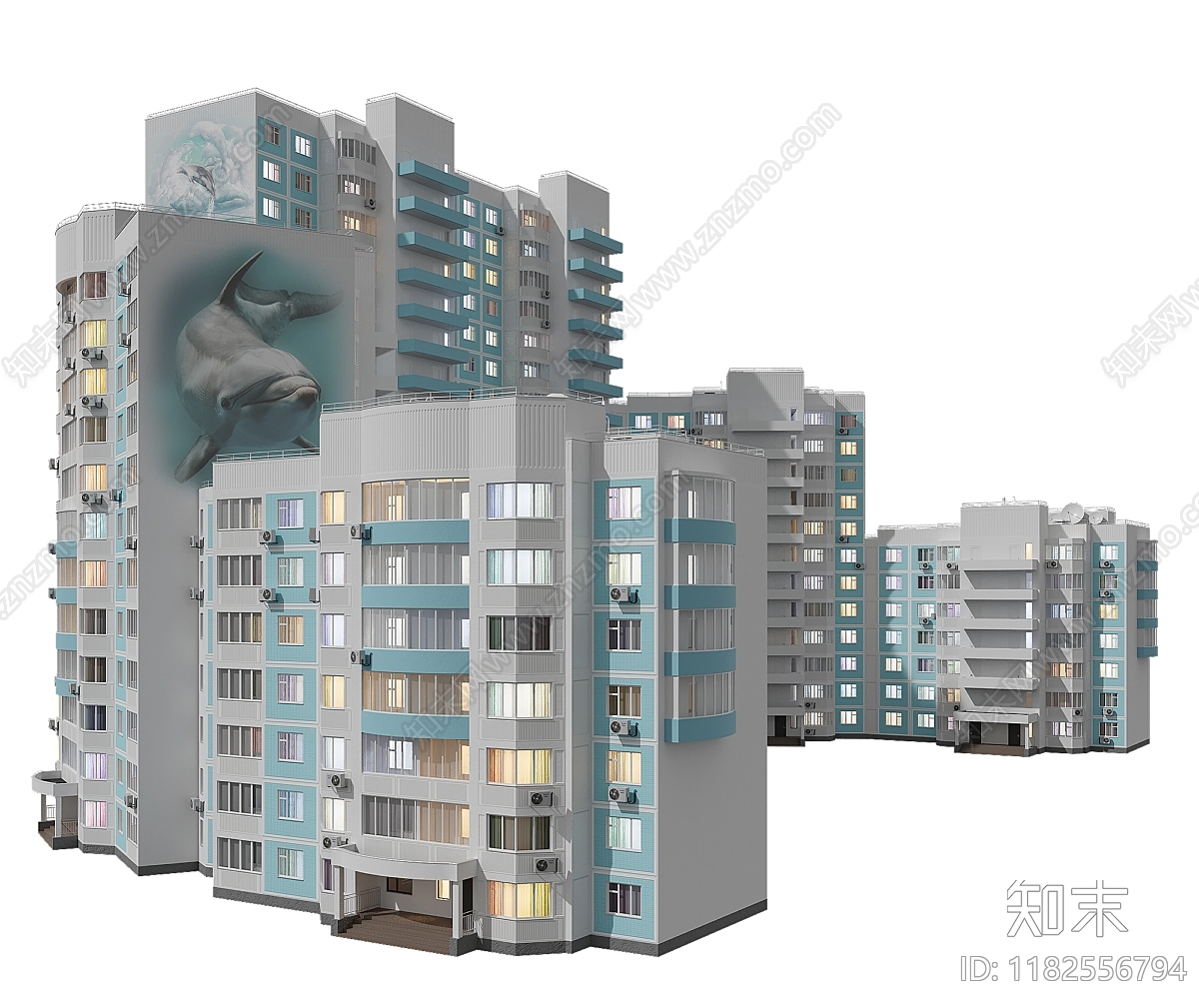 现代高层住宅3D模型下载【ID:1182556794】