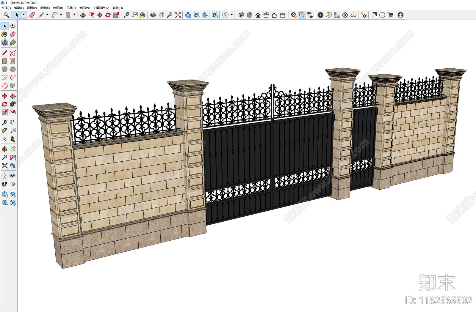 中式欧式围墙SU模型下载【ID:1182565502】
