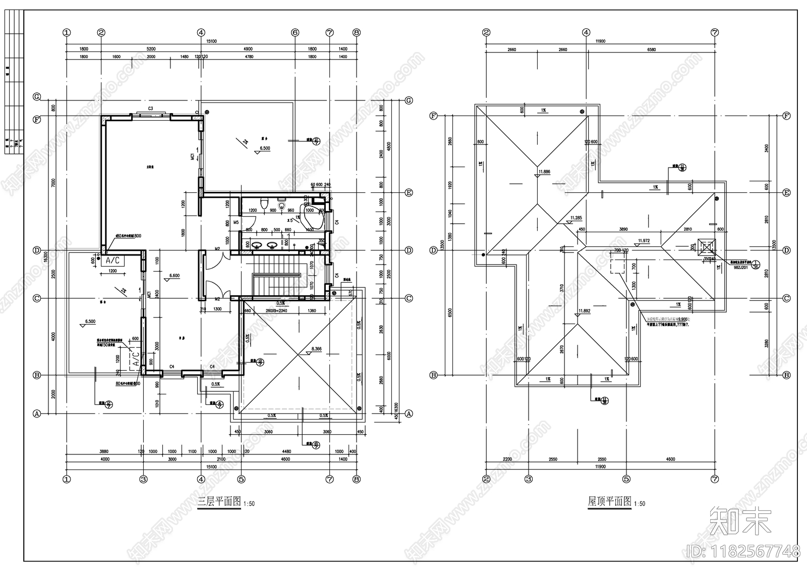 现代别墅建筑cad施工图下载【ID:1182567748】