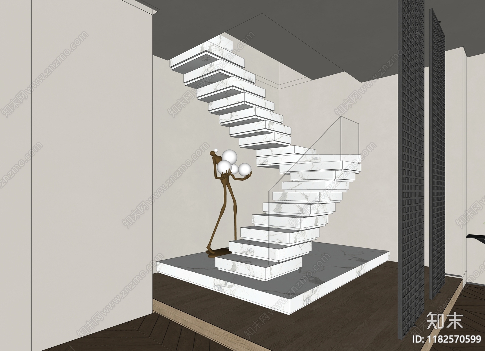 现代楼梯间SU模型下载【ID:1182570599】