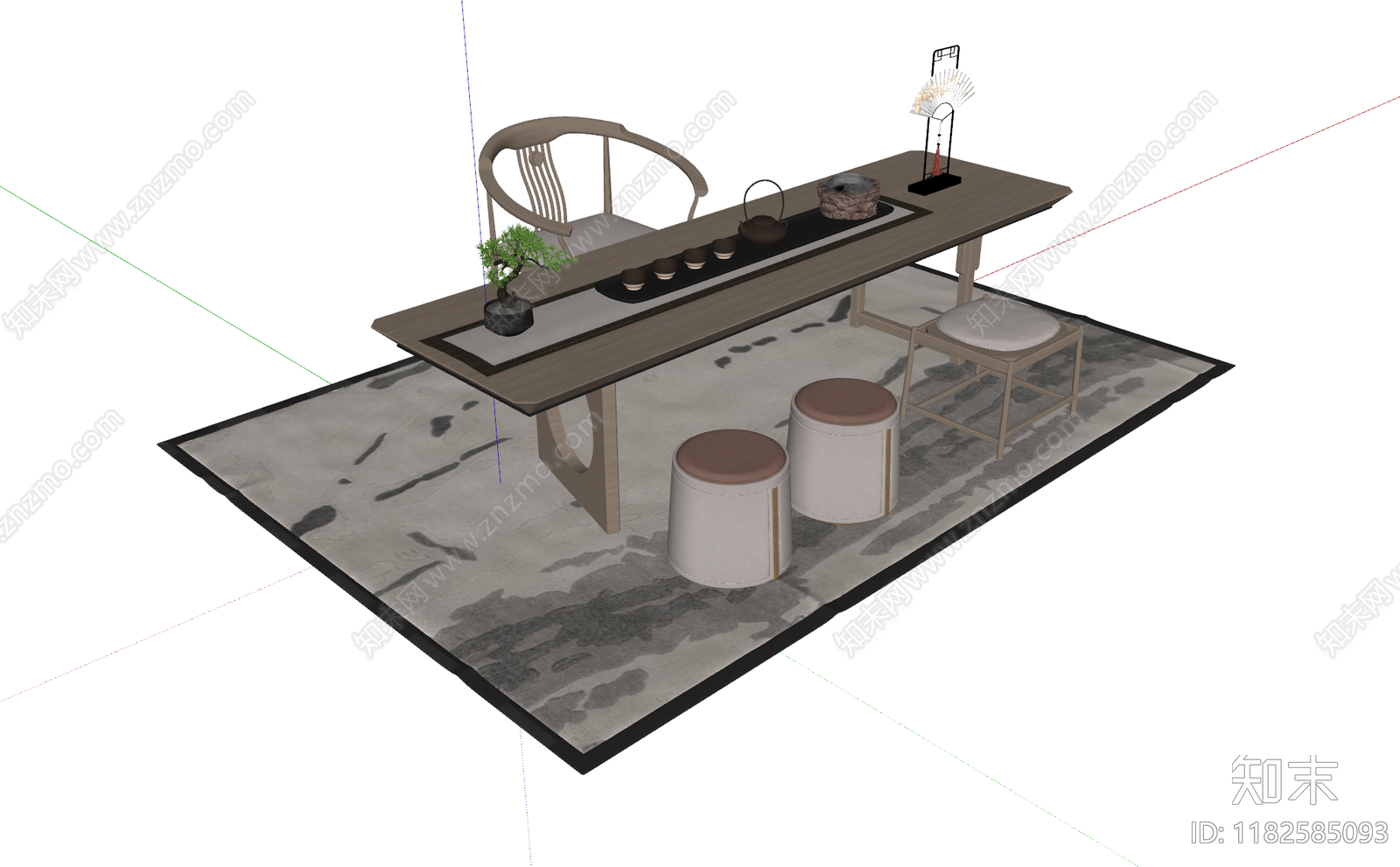 新中式茶桌椅SU模型下载【ID:1182585093】