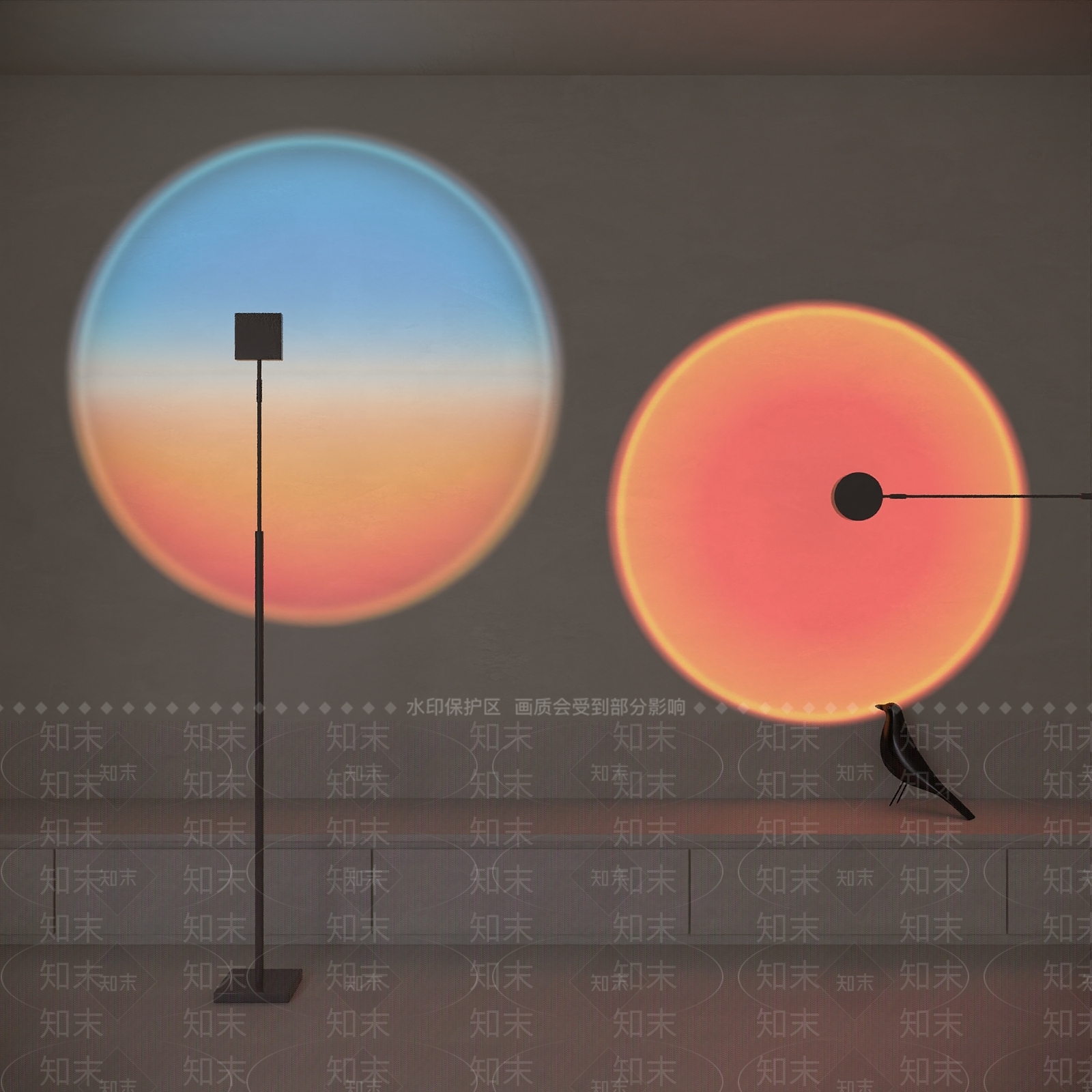 现代日不落落地灯客厅投影灯3D模型下载【ID:1182586058】