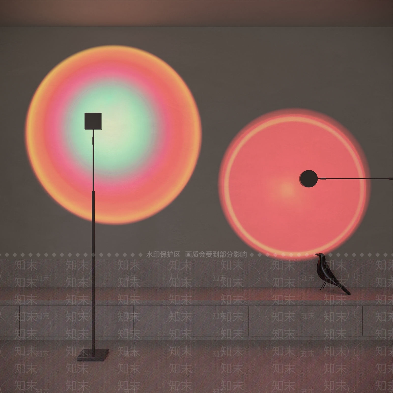 现代日不落落地灯客厅投影灯3D模型下载【ID:1182586058】