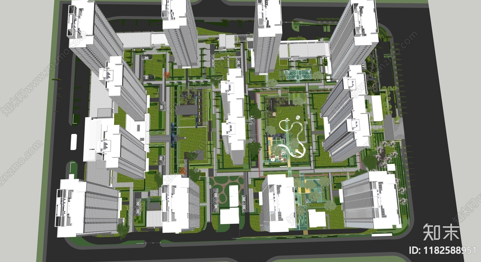 现代小区景观SU模型下载【ID:1182588951】