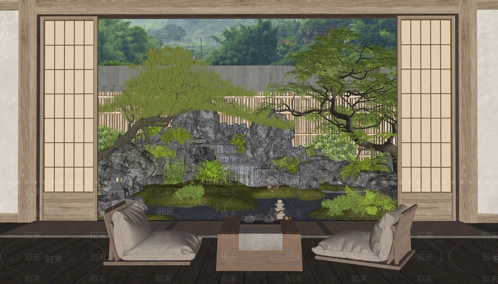 日式新中式假山SU模型下载【ID:1182597829】
