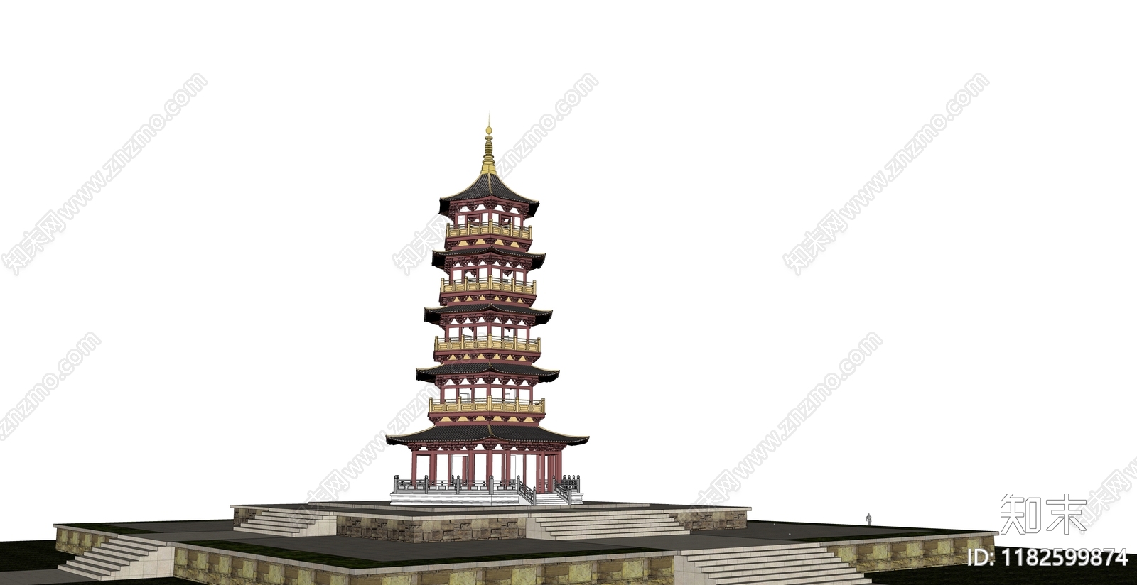 中式寺庙建筑SU模型下载【ID:1182599874】