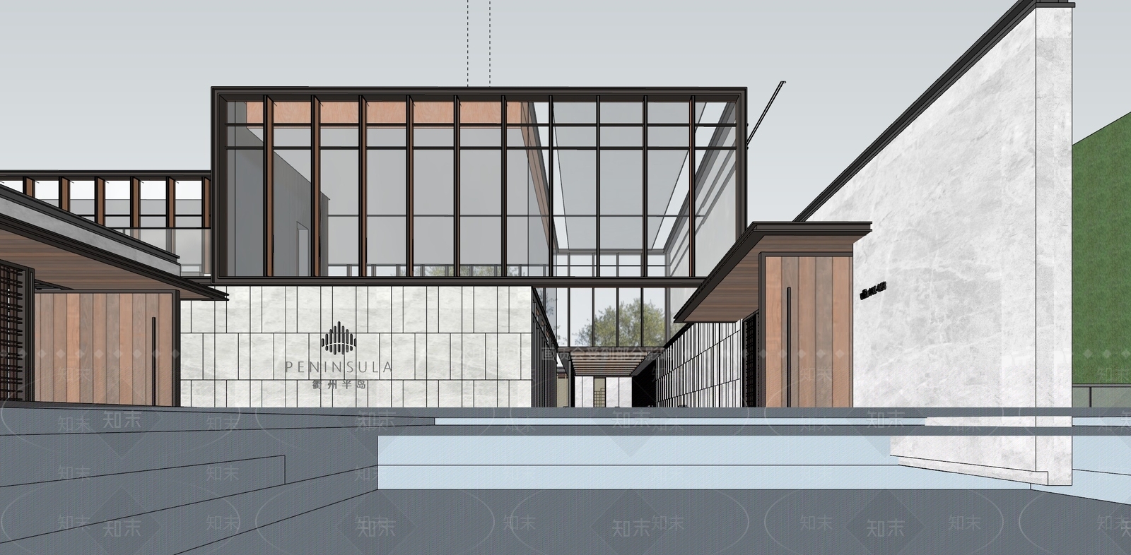 现代新中式小区建筑SU模型下载【ID:1182603713】