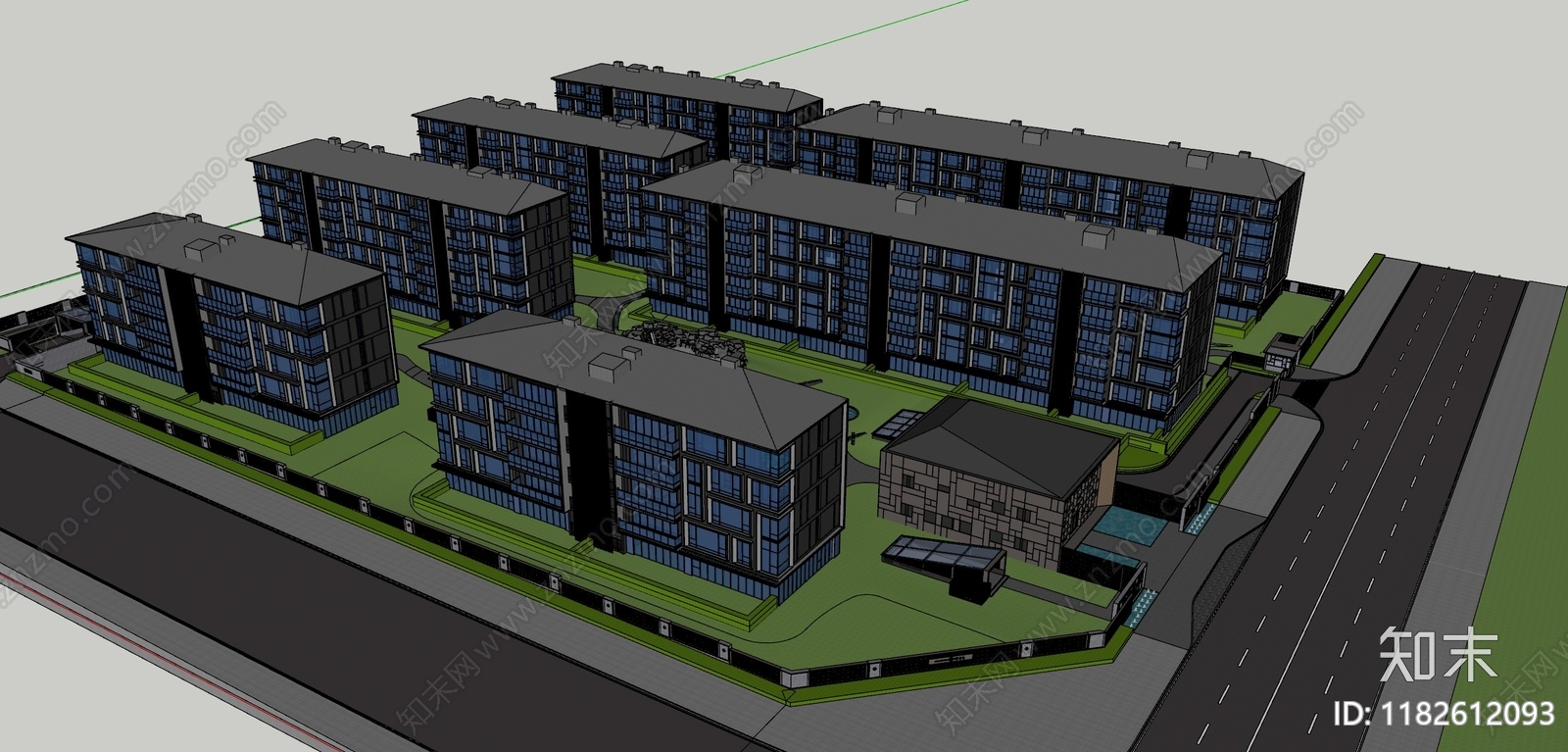 新中式小区建筑SU模型下载【ID:1182612093】