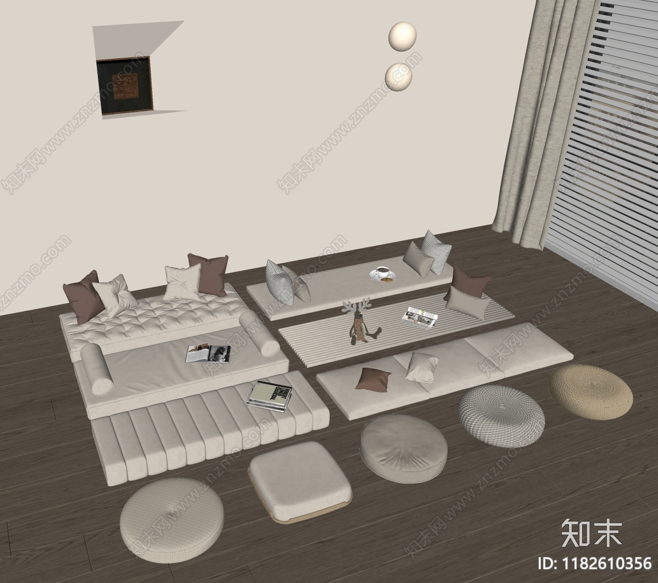 现代奶油坐垫SU模型下载【ID:1182610356】