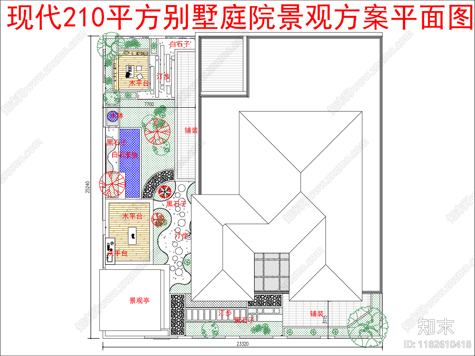 现代新中式庭院cad施工图下载【ID:1182610418】