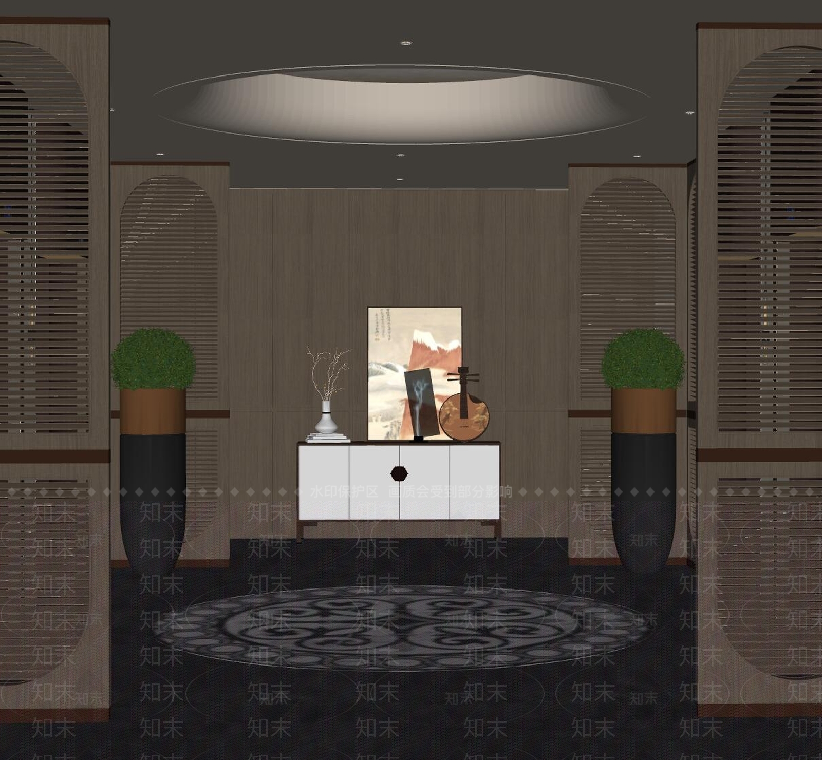新中式电梯厅SU模型下载【ID:1182621846】
