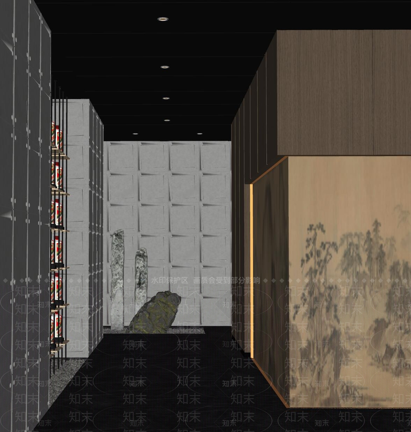 新中式酒店走廊SU模型下载【ID:1182628697】