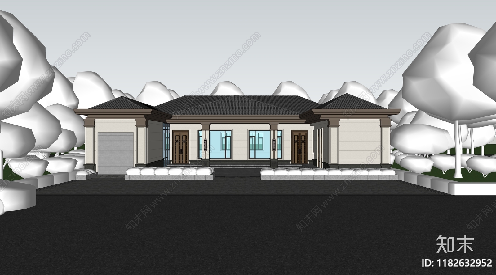 新中式现代别墅SU模型下载【ID:1182632952】