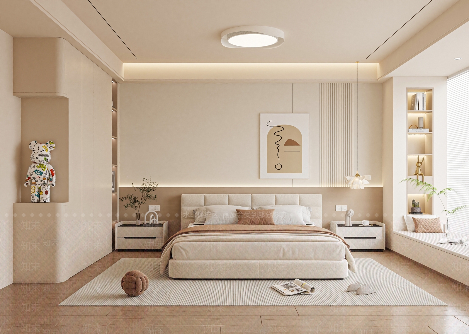 现代奶油家居卧室3D模型下载【ID:1182639502】