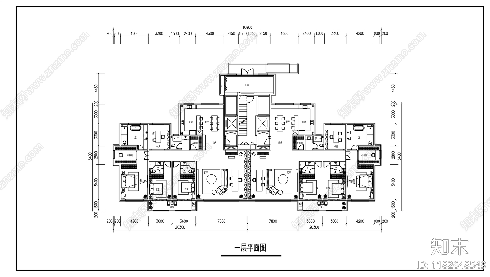 现代住宅楼建筑cad施工图下载【ID:1182648549】