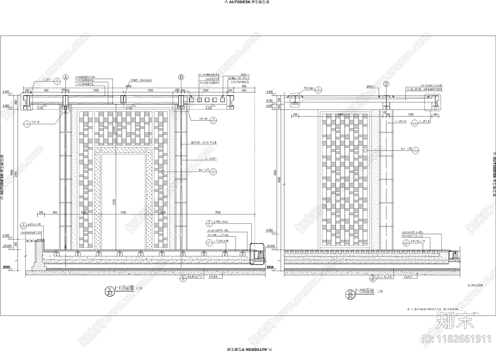 新中式廊架cad施工图下载【ID:1182661911】