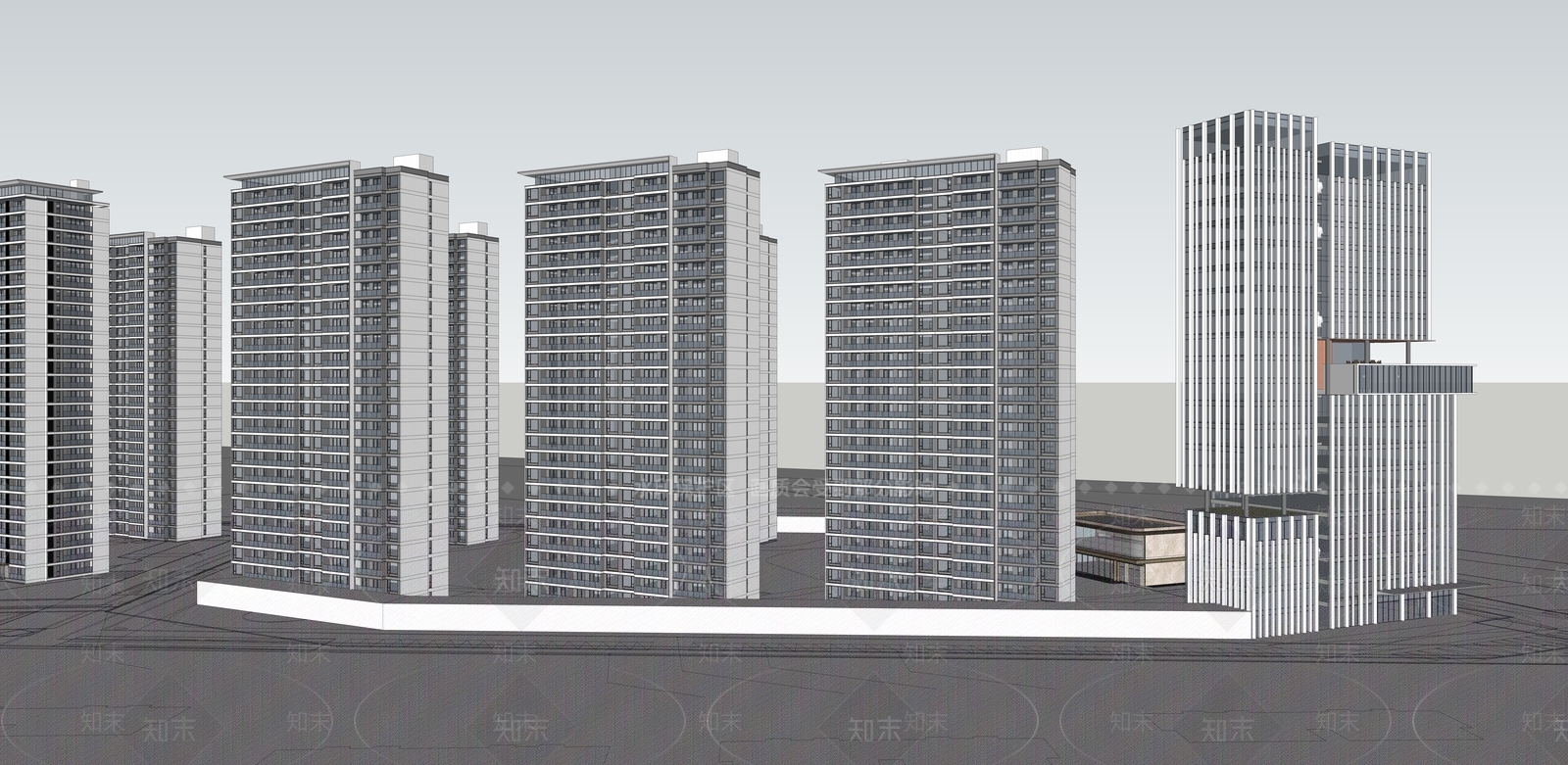 新中式现代高层住宅SU模型下载【ID:1182663075】
