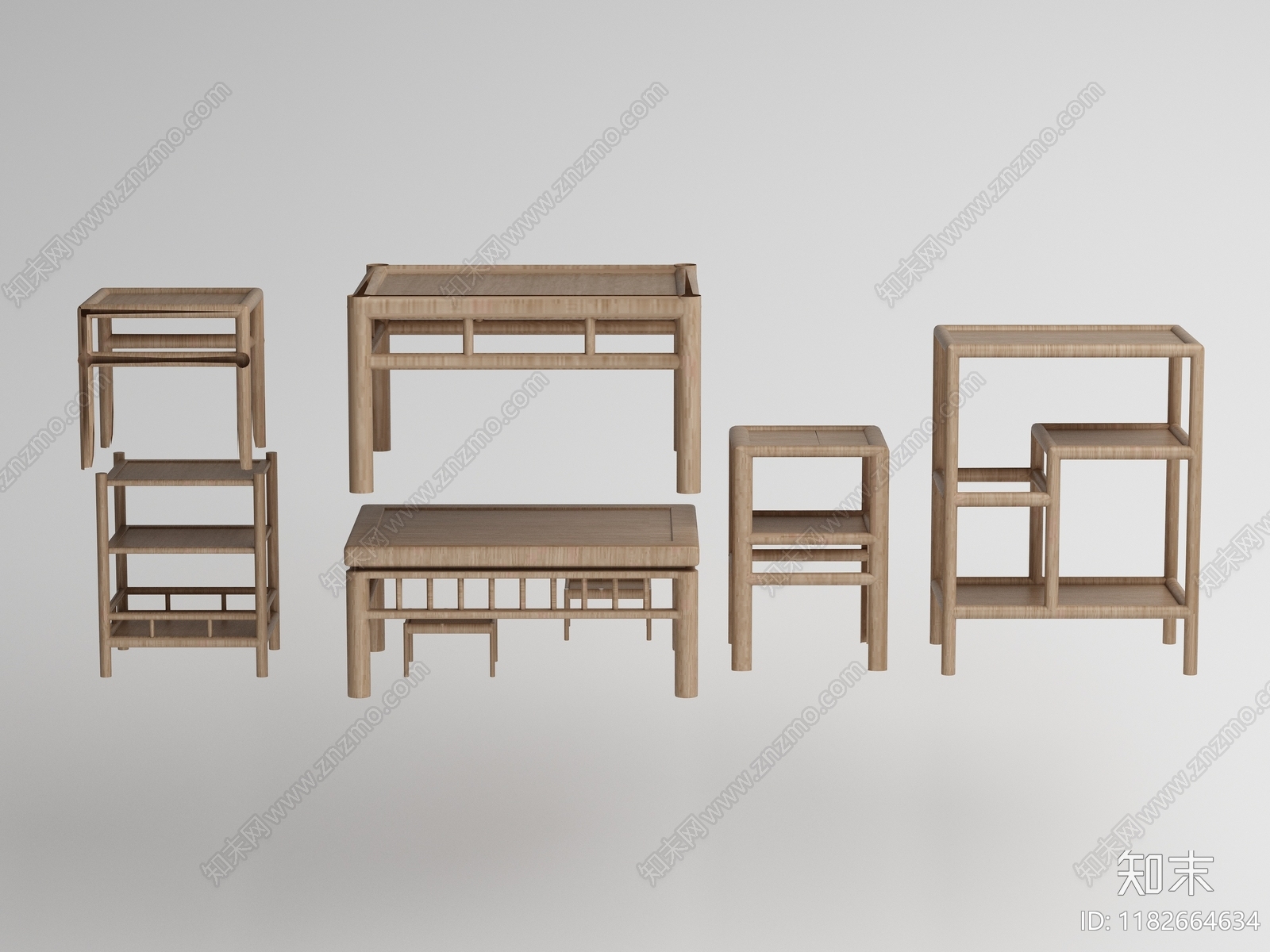 现代新中式休闲桌椅3D模型下载【ID:1182664634】