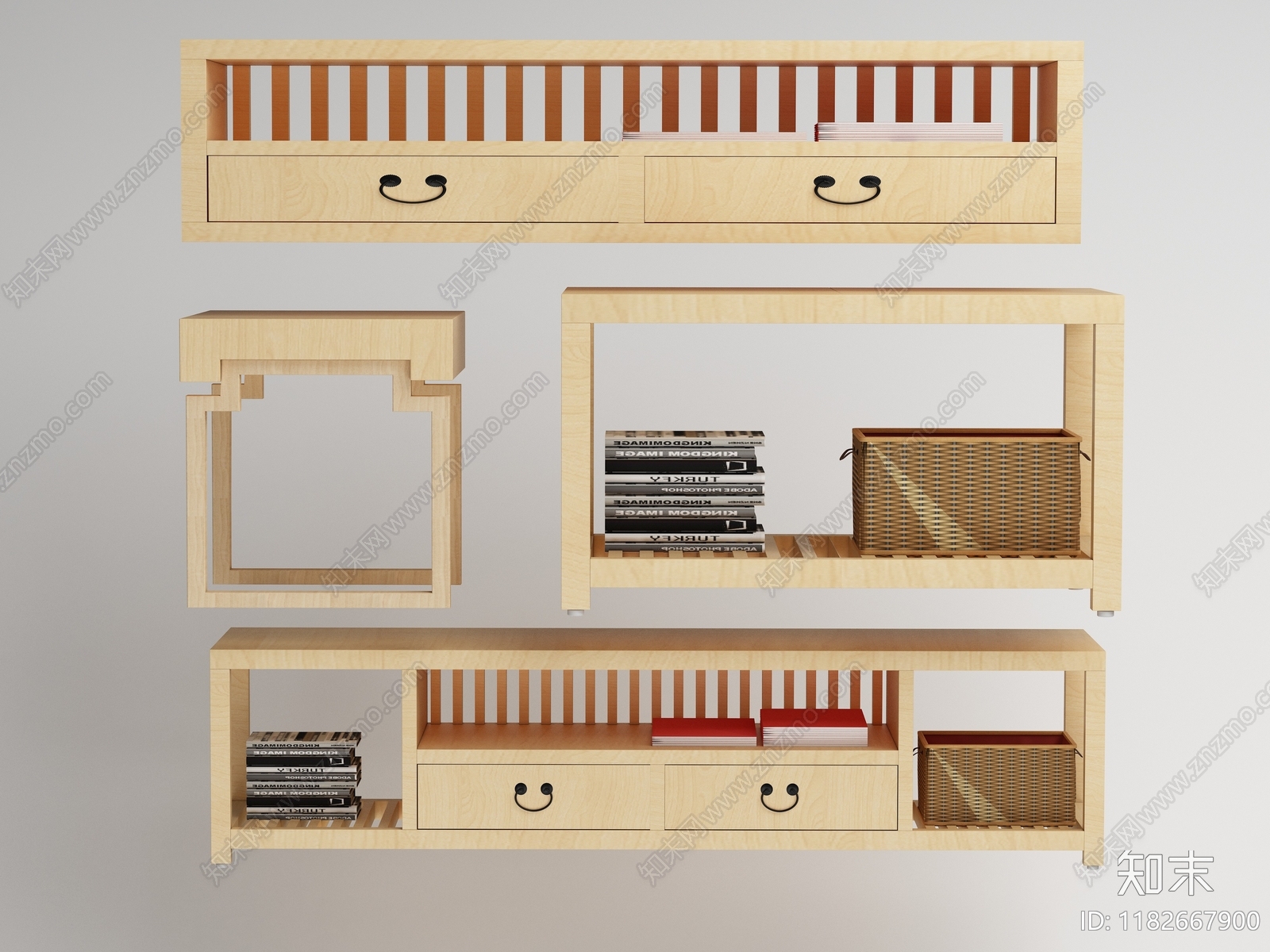 现代原木置物架3D模型下载【ID:1182667900】