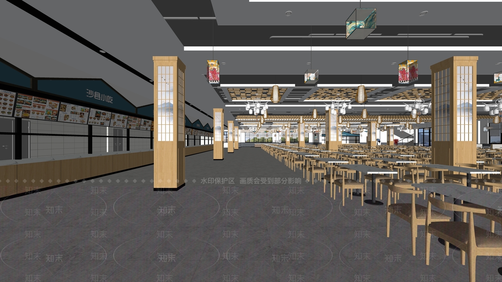 现代新中式食堂SU模型下载【ID:1182668119】