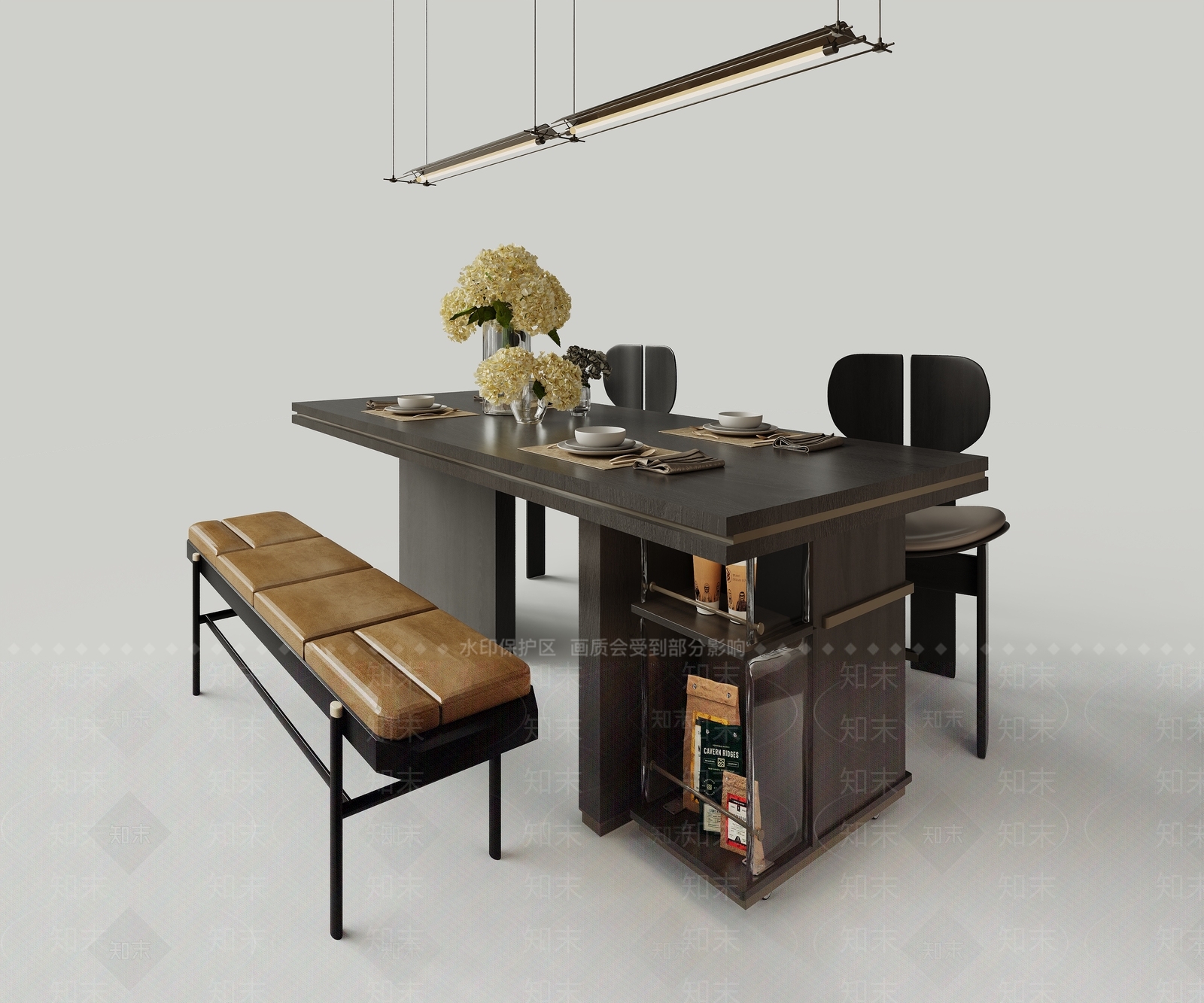 现代中古餐桌3D模型下载【ID:1182671386】