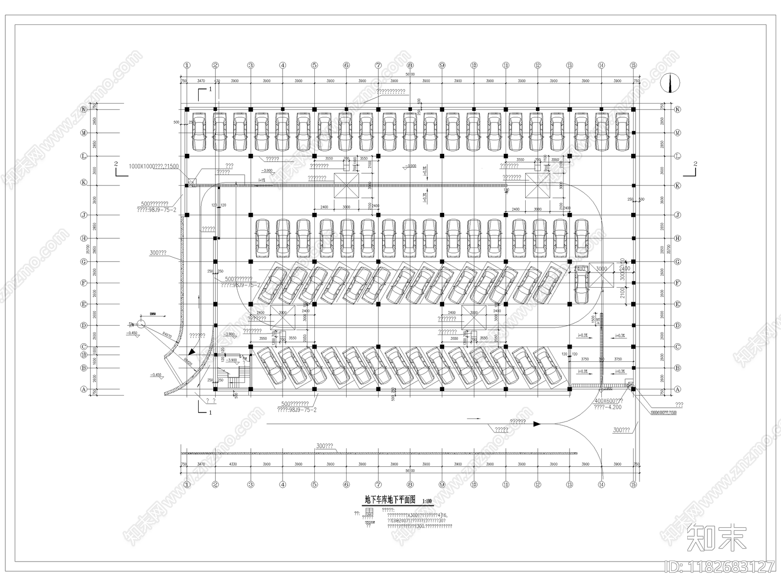 现代停车场cad施工图下载【ID:1182683127】