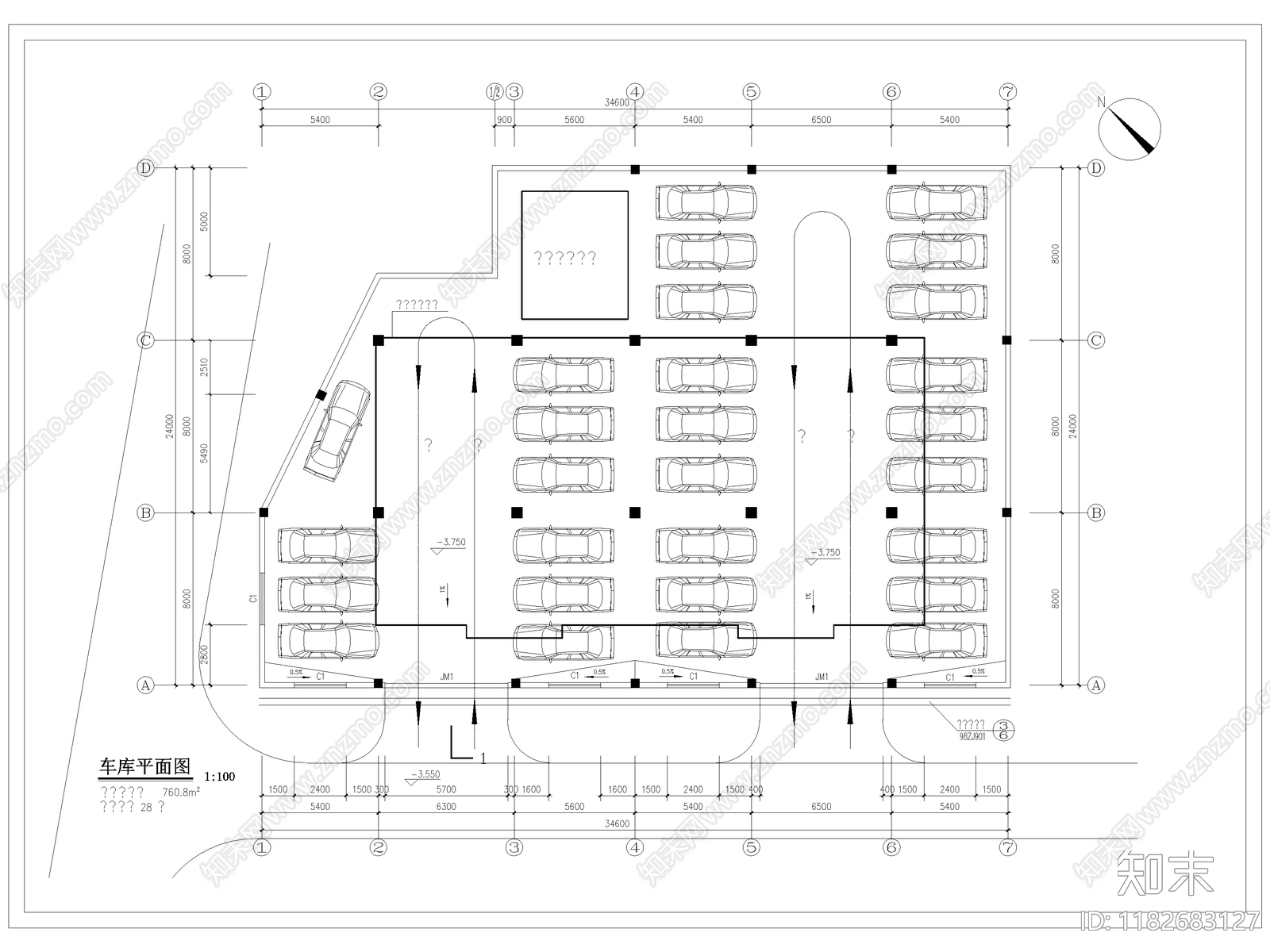 现代停车场cad施工图下载【ID:1182683127】