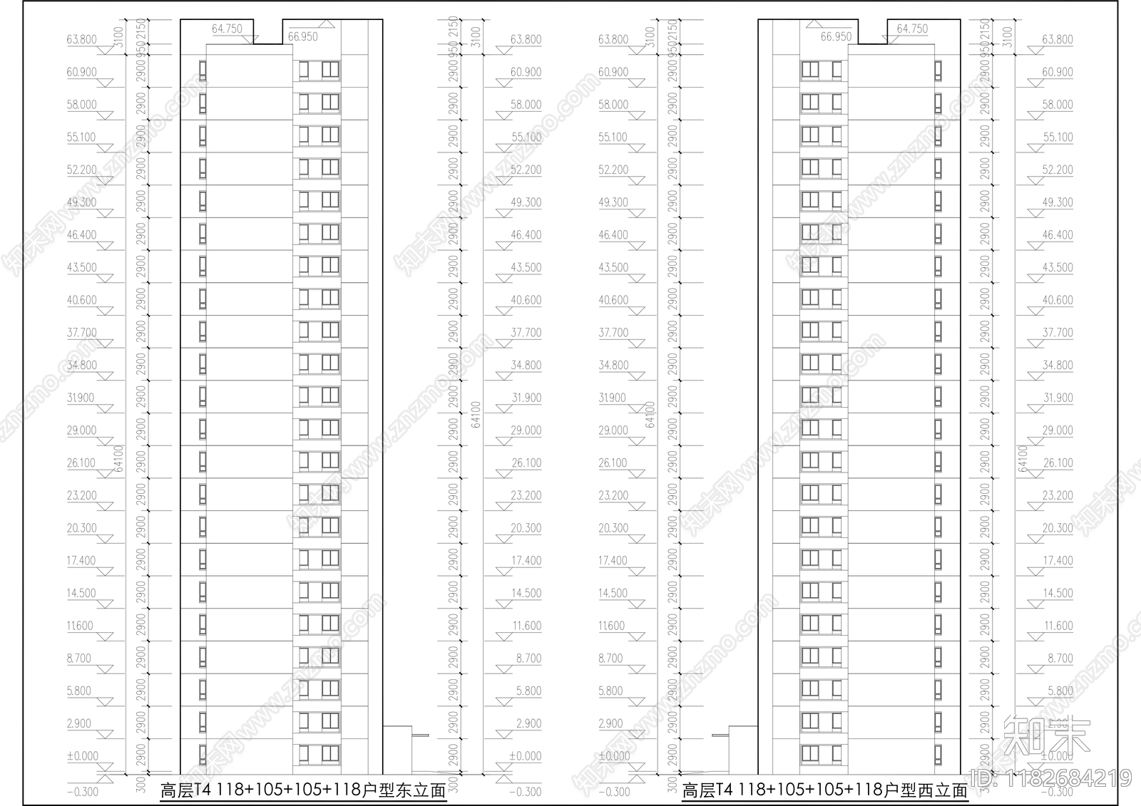 现代住宅楼建筑cad施工图下载【ID:1182684219】