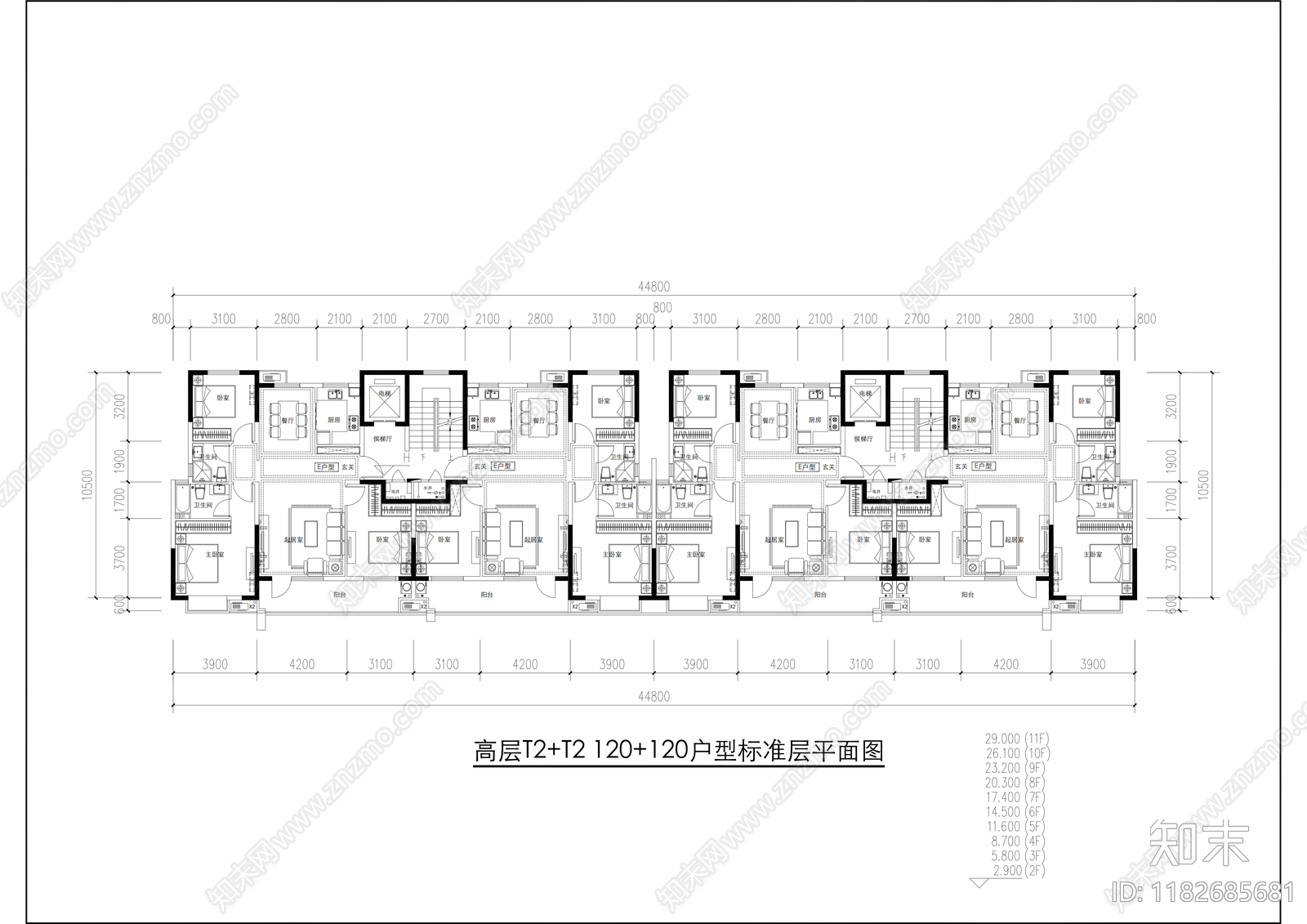 现代住宅楼建筑cad施工图下载【ID:1182685681】