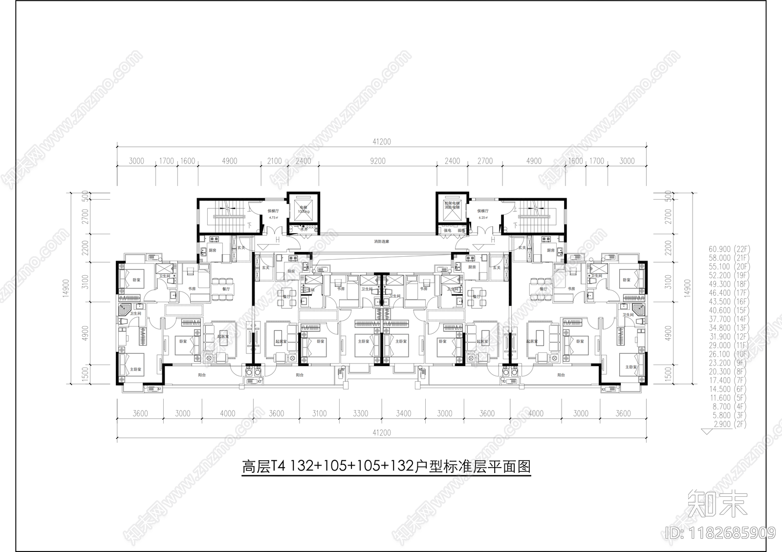 现代住宅楼建筑cad施工图下载【ID:1182685909】