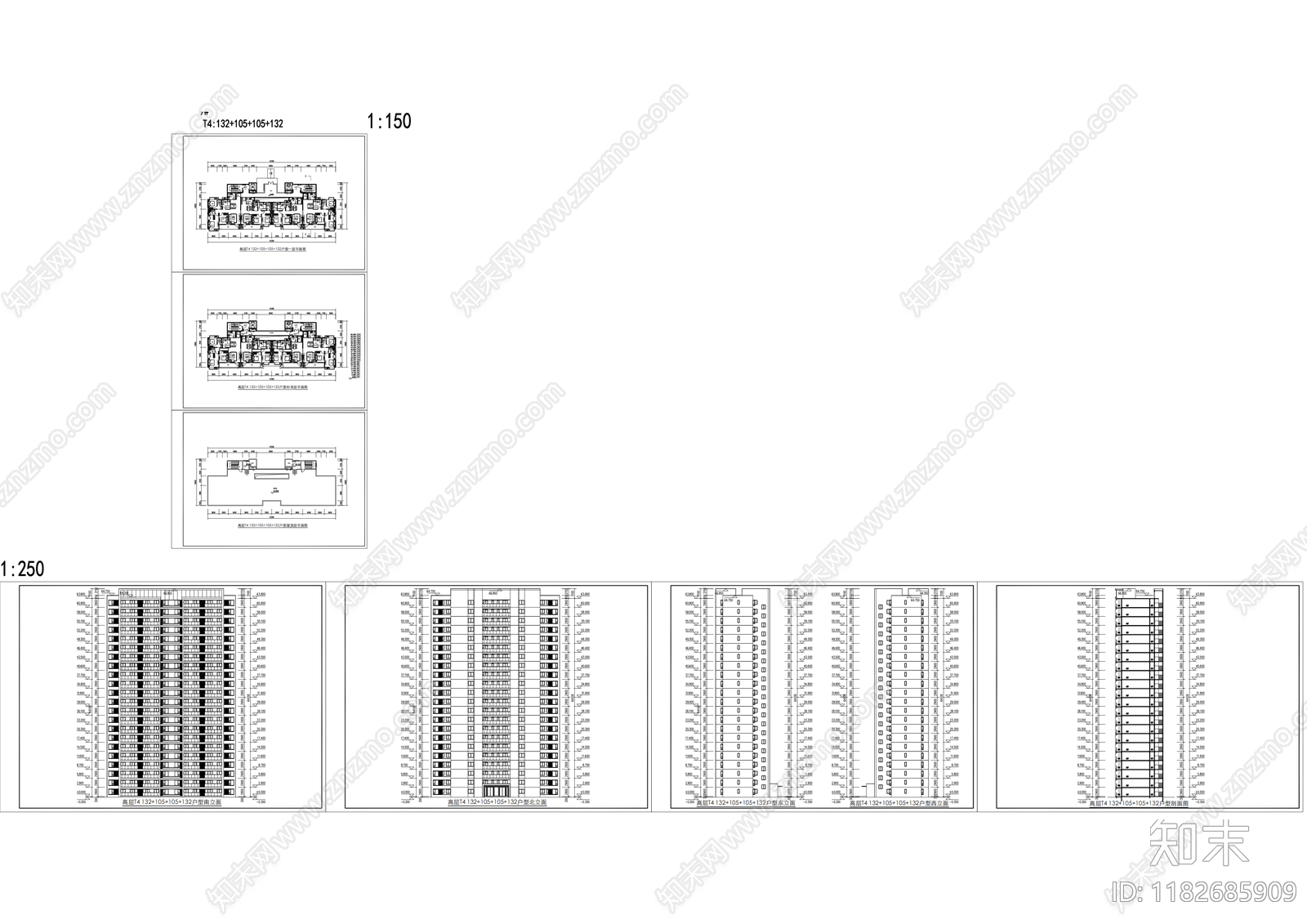 现代住宅楼建筑cad施工图下载【ID:1182685909】