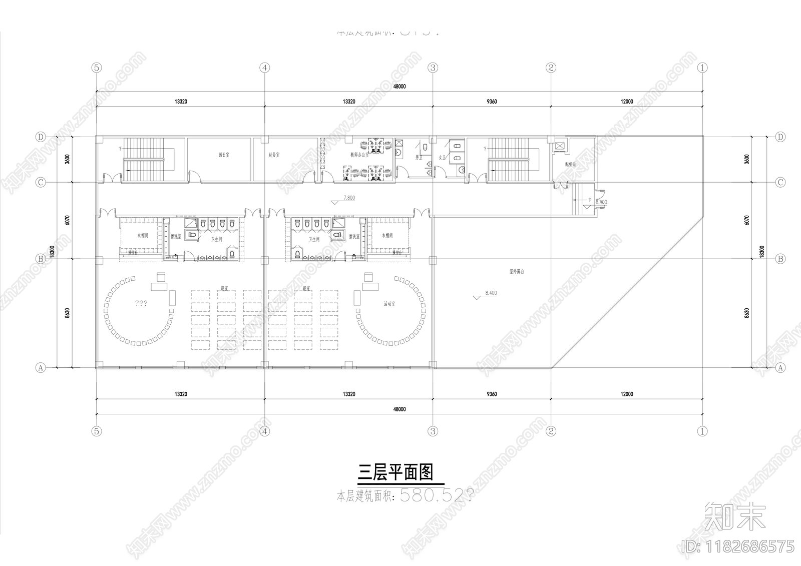 现代幼儿园建筑cad施工图下载【ID:1182686575】