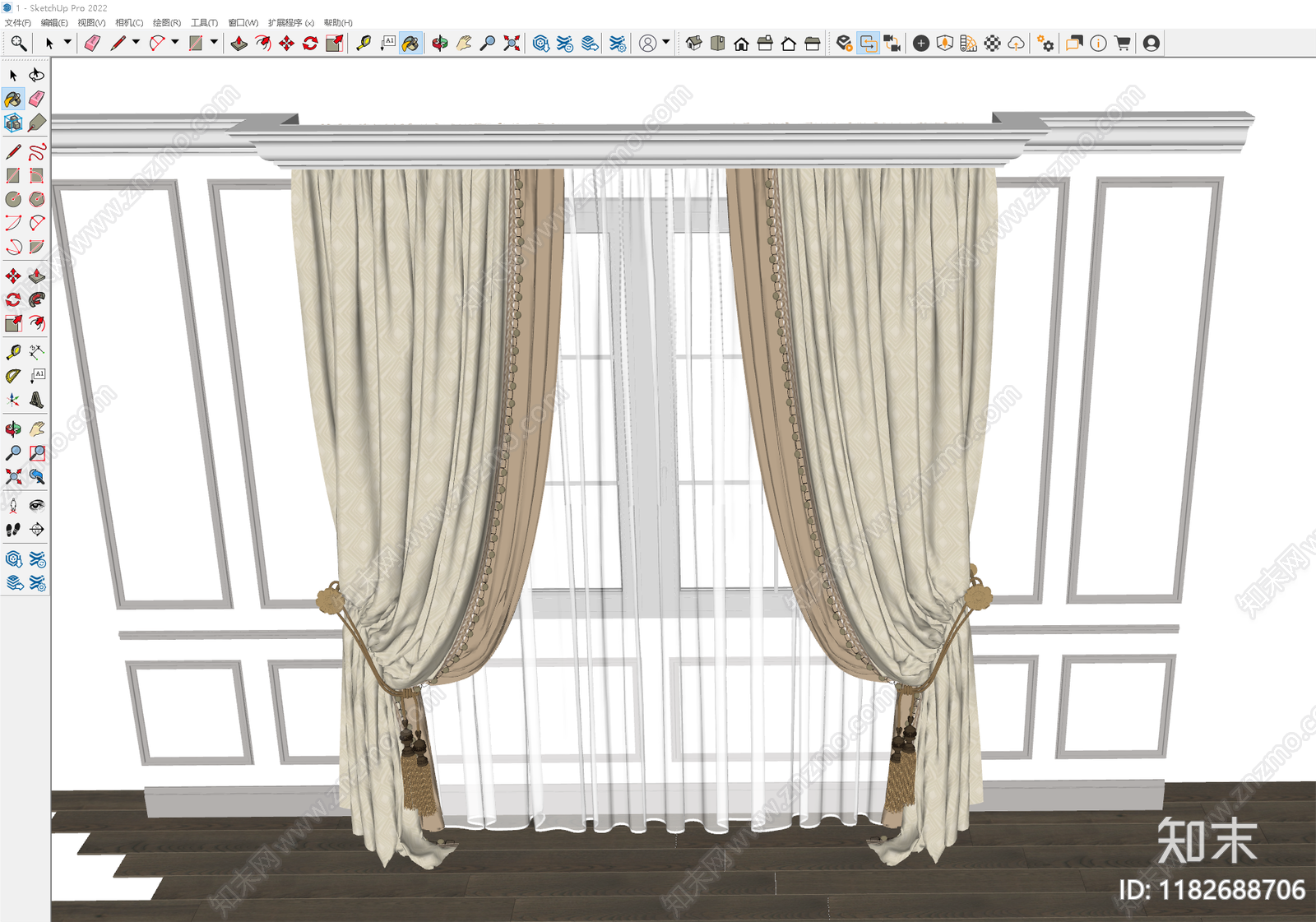 美式欧式窗帘SU模型下载【ID:1182688706】